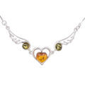 Sterling Silver and Baltic Multicolored Amber Necklace Loving Heart