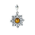Sterling Silver and Baltic Amber Pendant "Snowflake"
