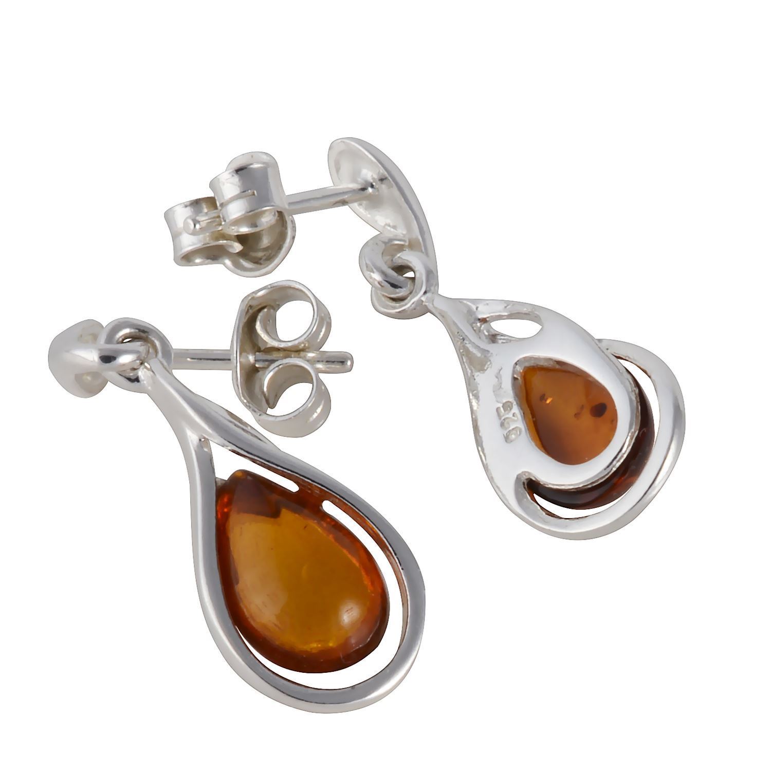 Sterling Silver and Baltic Honey Amber Post Back Earrings 
