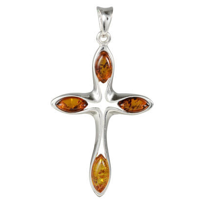 Amber Cross Pendant, Sterling Silver and Baltic Honey Amber Cross Pendant Necklace