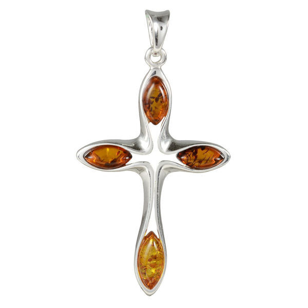 Image of Amber Cross Pendant Necklace Front View