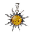 Sterling Silver and Baltic Amber "Flaming Sun" Pendant