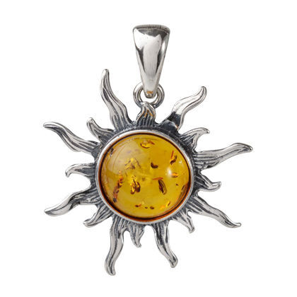 Sterling Silver and Baltic Amber "Flaming Sun" Pendant