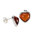Sterling Silver and Baltic Honey Amber Stud Earrings "Hearts"