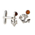 Sterling Silver and Baltic Honey Amber "Anchor" Cufflinks