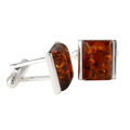 Sterling Silver and Baltic Honey Amber Rectangle Cufflinks
