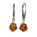 Amber Earrings for Women - GIA Certified 925 Sterling Silver and Baltic Honey Amber Earrings, French Leverback Round Dangling Earrings UPC: 053926493418