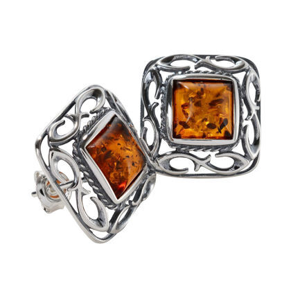 Sterling Silver and Baltic Honey Amber Stud Earrings "Ruth"