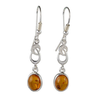 Sterling Silver and Baltic Fish Hook Honey Amber Earrings "Amalie"