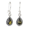 Sterling Silver and Baltic Green Amber Earrings "Bajena"
