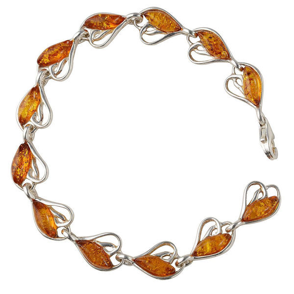 Sterling Silver Honey  Hearts Baltic Amber  Bracelet, Amber Jewelry Collection