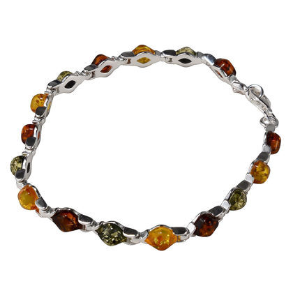 Sterling Silver Multicolored Baltic Amber Bracelet, Amber Jewelry Collection