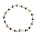 Sterling Silver Multicolored Baltic Amber Bracelet "Aster", Amber Jewelry Collection