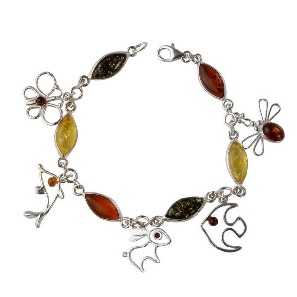 Sterling Silver Multicolored Baltic Amber Bracelet "Dazzling"