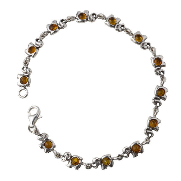 Sterling Silver Honey Baltic Amber Bracelet "Elephants", Amber Jewelry Collection