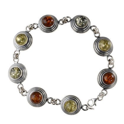 Sterling Silver Multicolored Round  Baltic Amber Bracelet, Amber Jewelry Collection