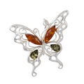 Sterling Silver and Baltic Multicolored Amber Pendant "Butterfly"