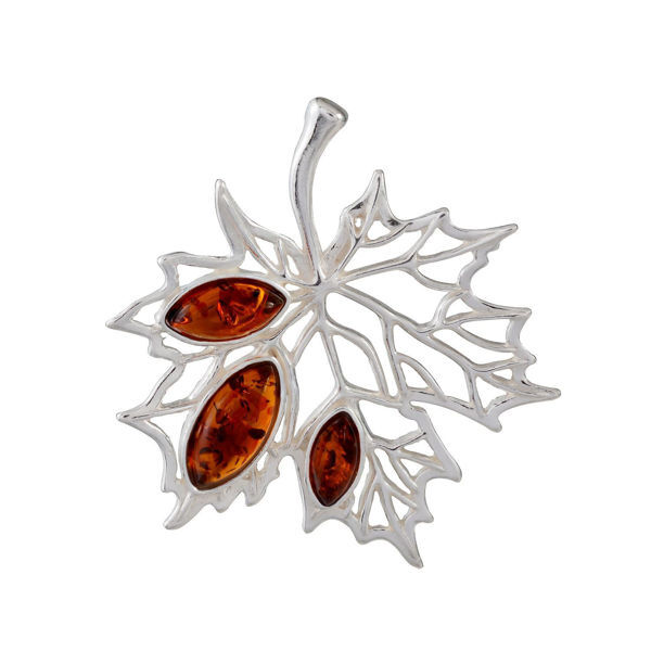 Sterling Silver and Baltic Honey Amber Pendant "Maple Leaf"