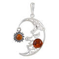 Sterling Silver and Baltic Honey Amber Pendant "Crescent Moon"