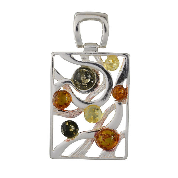 Sterling Silver and Baltic Multicolored Amber Rectangle Pendant