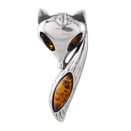 Sterling Silver and Baltic Honey Amber "Fox" Pendant