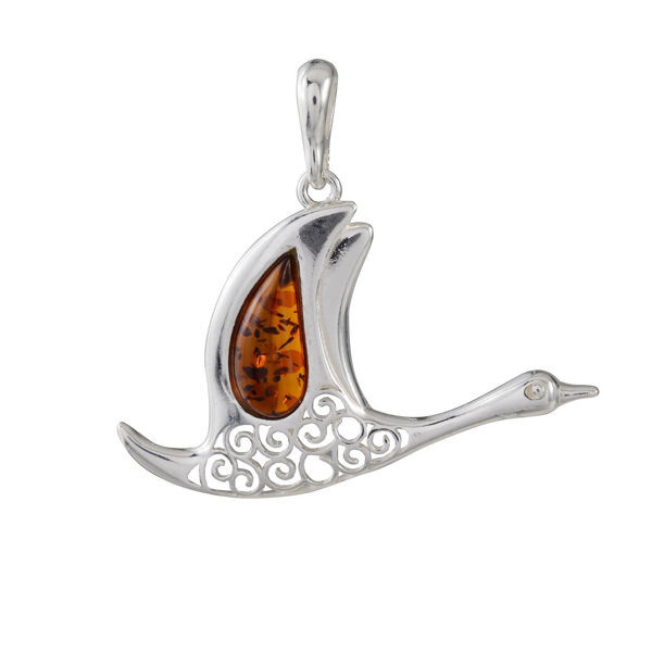 Sterling Silver and Baltic Honey Amber Wild Goose Pendant