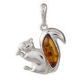 Sterling Silver and Baltic Honey Amber Squirrel Pendant