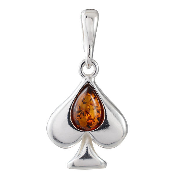 Sterling Silver and Baltic Honey Amber Ace of Spades Pendant