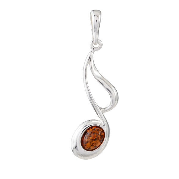 Sterling Silver and Baltic Honey Amber Musical Note Pendant