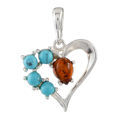 Sterling Silver and Baltic Amber and Turquoise Heart Pendant