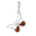 Sterling Silver and Baltic Honey Amber Butterfly Pendant
