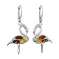 Sterling Silver and Baltic Multicolored Amber French Leverback Flamingo Earrings