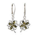 Sterling Silver and Baltic Green Amber French Leverback Earrings Shamrock