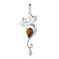 Sterling Silver and Baltic Amber Pendant "Cat With a Bell"