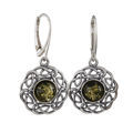 Sterling Silver and Baltic Green Amber French Leverback   Earrings "Enat"