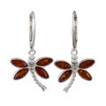 Sterling Silver and Baltic Honey Amber French Leverback Dragonfly Earrings