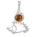Sterling Silver and Baltic Honey Amber Hedgehog Pendant