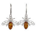GIA Certified Sterling Silver and Baltic Honey Amber French Leverback Earrings "Bumble Bee"