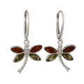 Sterling Silver and Baltic Amber French Leverback  Dragonfly Earrings