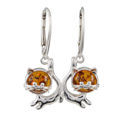 Sterling Silver and Baltic Amber French Leverback  Cats Earrings