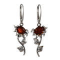 Sterling Silver and Baltic Honey Amber French Leverback Sunflower Earrings