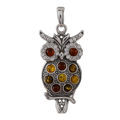 Sterling Silver and Baltic Multicolored Amber Owl Pendant