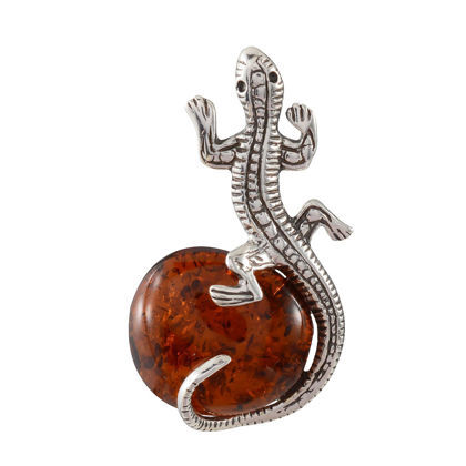 Sterling Silver and Baltic Honey Amber Lizard Brooch