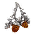 Sterling Silver and Baltic Honey Amber Acorn Brooch