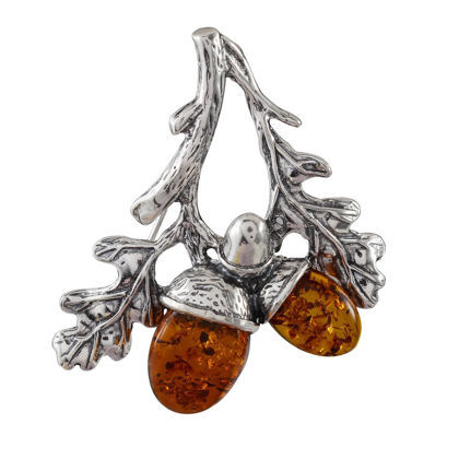 Sterling Silver and Baltic Honey Amber Oaks Brooch