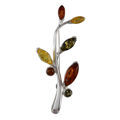Sterling Silver and Multicolored Baltic Amber Brooch "Daisy"