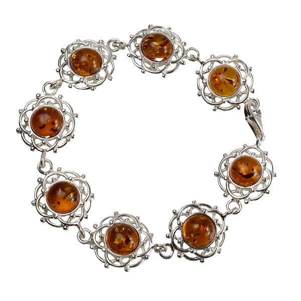 Sterling Silver and Baltic Honey Amber Bracelet "Makalya", Amber Jewelry Collection