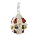 Sterling Silver and Baltic Multicolored Amber Locket Pendant Necklace