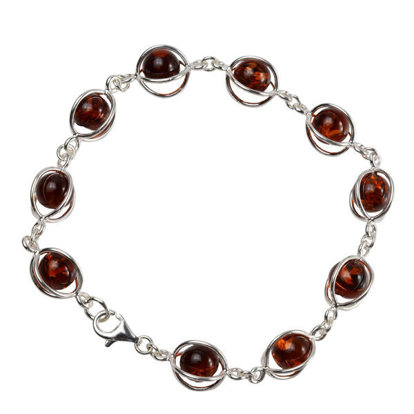 Sterling Silver and Baltic Honey Amber Bracelet "Sun", Amber Jewelry Collection