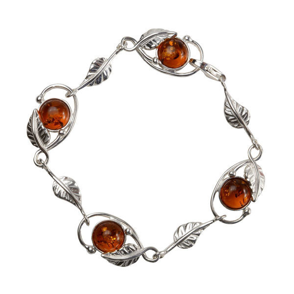 Sterling Silver and Honey Leaf Baltic  Amber  Bracelet, Amber Jewelry Collection